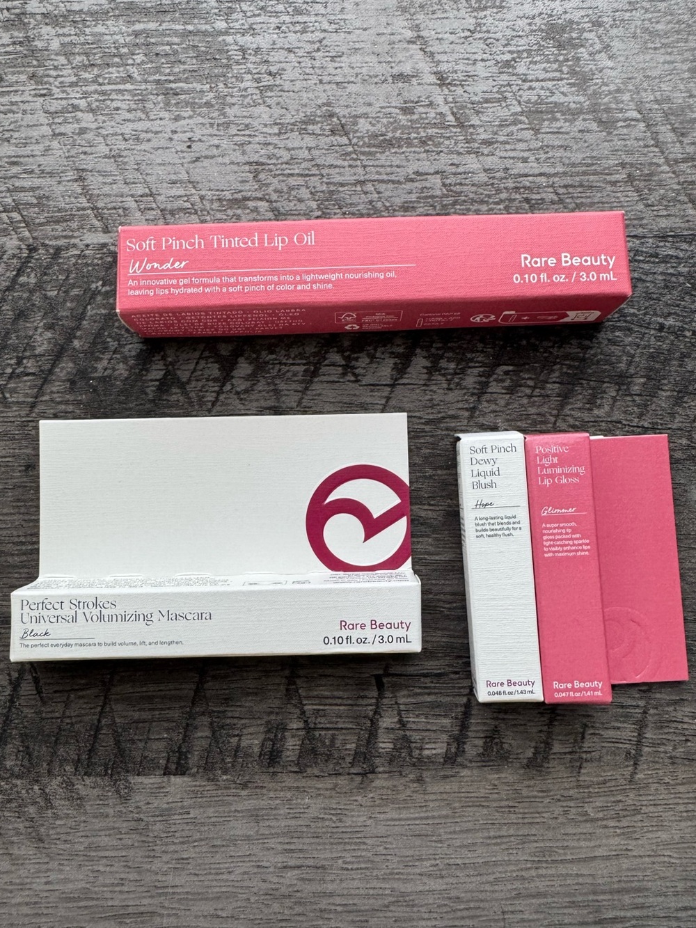 Rare Beauty Makeup Bundle | Wonder Lip Oil + Hope Blush + Mascara + Gloss